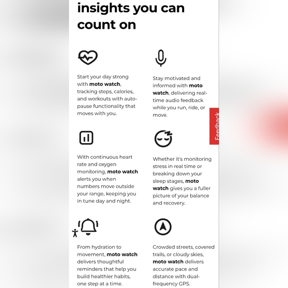 Motorola Moto Watch Smart Watch Accelerometer Gyro Heart Rate SpO2 Compass - Picture 3 of 5